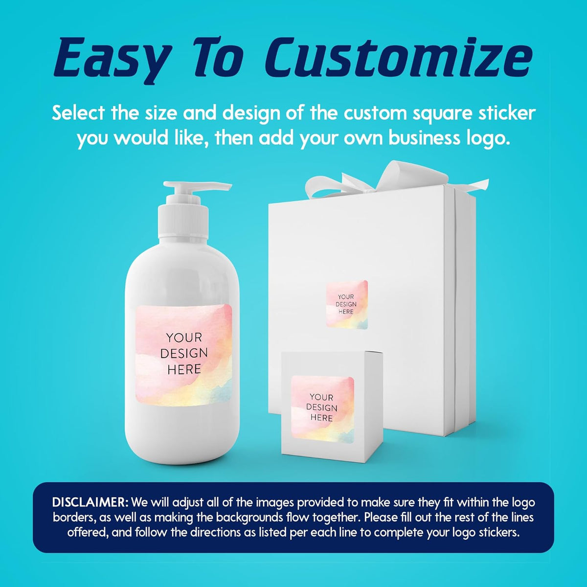 100 Custom Vinyl Stickers - Upload Your own Image, Text, Design, Logo - Personalized Logo Labels for Handmade, Packaging, Bottle, Jars, Candle, Brand Stickers (Watercolor, 1.5x1.5 Square)
