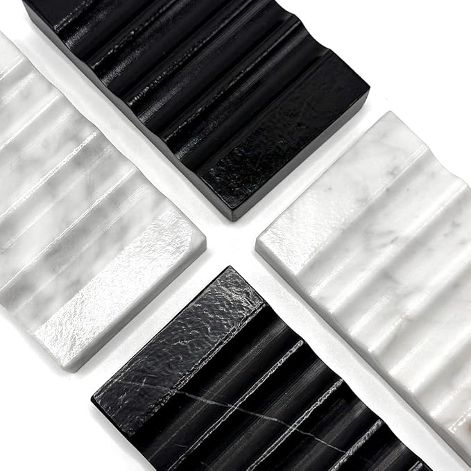 Real Matte Black Marble Soap Dish for Bathroom Sink & Shower Stone Tray Small Unique Bar Soap Holder with Draining | Non-Slip, Luxury Bath Room Accessories