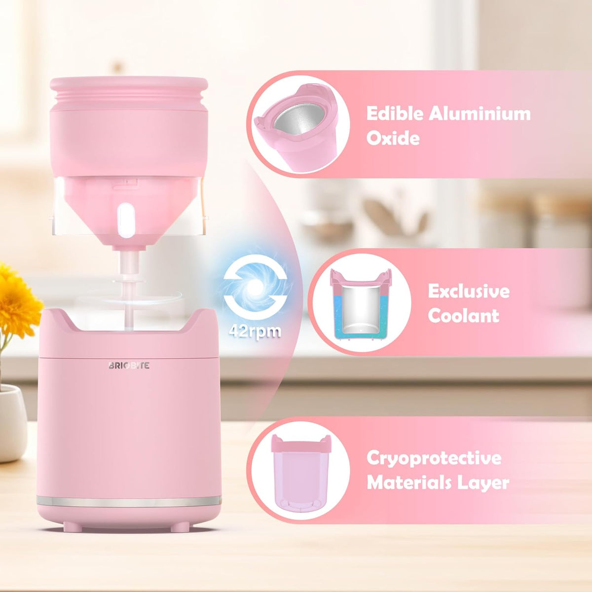Soft Serve Ice Cream Maker Machine – Rechargeable Compact for Homemade Gelato,Sorbet & Frozen Yogurt, Stylish Pink Design,Perfect for 1-2 Servings,Best Gift for Couples & Families