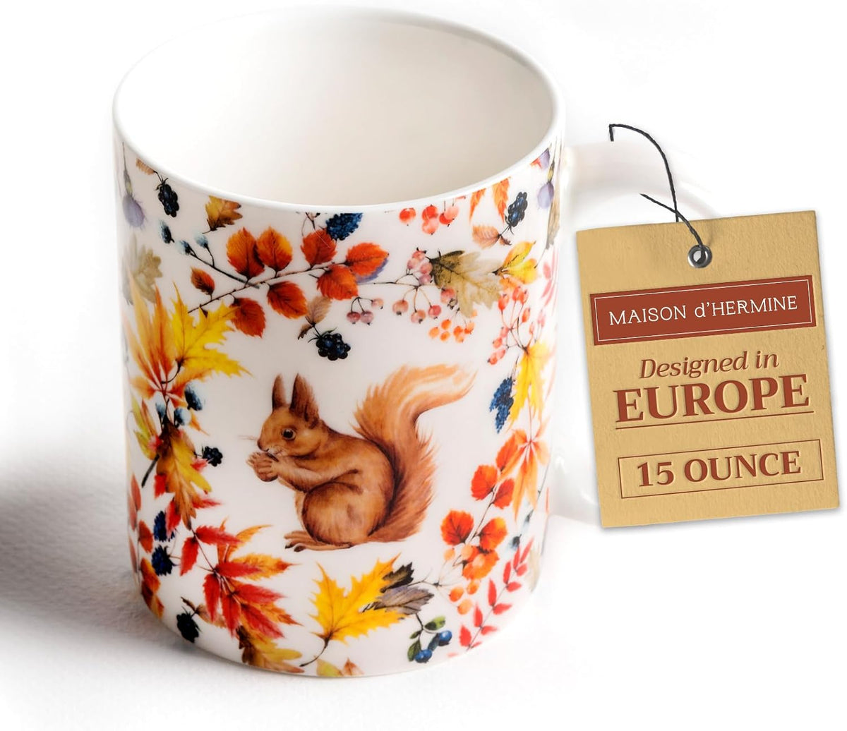Maison d' Hermine Coffee Mug with Handles Fine Bone China Mugs Pack of One Tea Cups for Hot Beverages Cappuccino Latte Home Restaurant Office Perfect for Gift (Sous-Bois - Foret, 15 Ounce)
