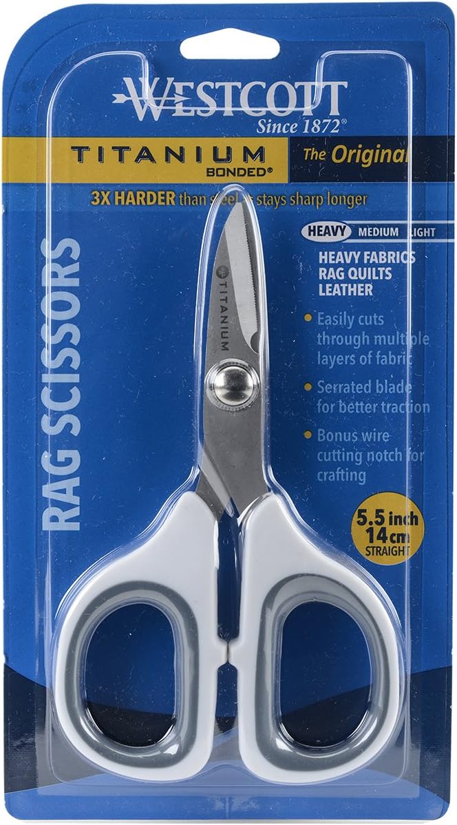 Westcott 5.5" Rag Snips, Crafting, Quilting & Sewing Scissors for Fabric Cutting with Titanium-Bonded Blades