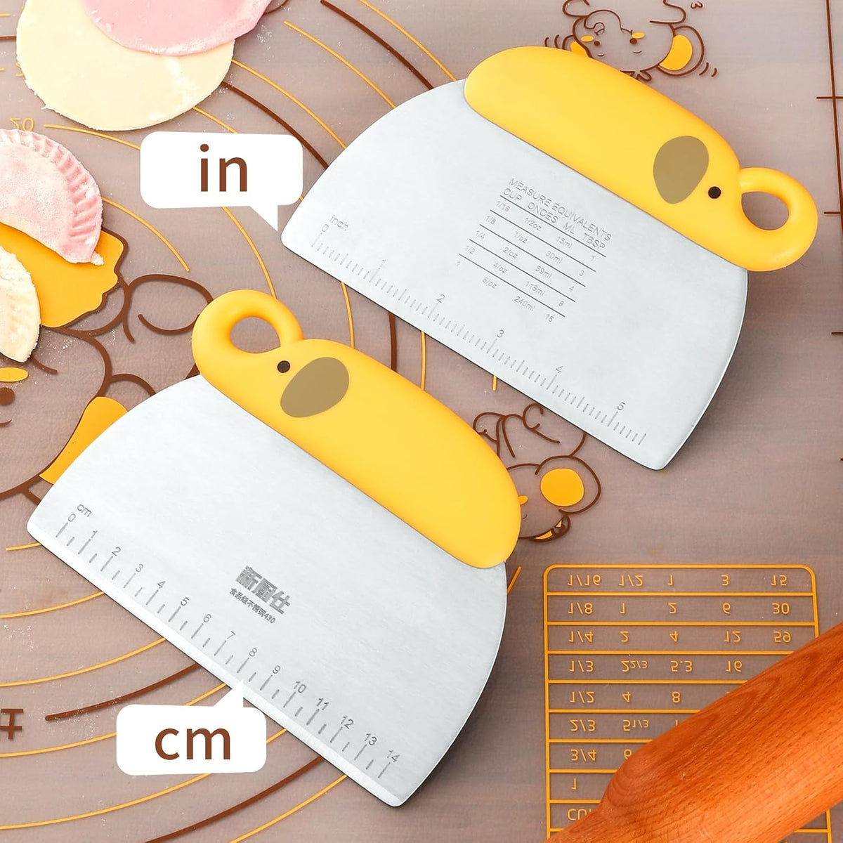 Bench Scraper for Bread, Stainless Steel Dough Cutter and Scraper Double Sided Scale Metal Food Scraper Chopper Kitchen Baking Tool for Cake Pastry, with Plastic Grip