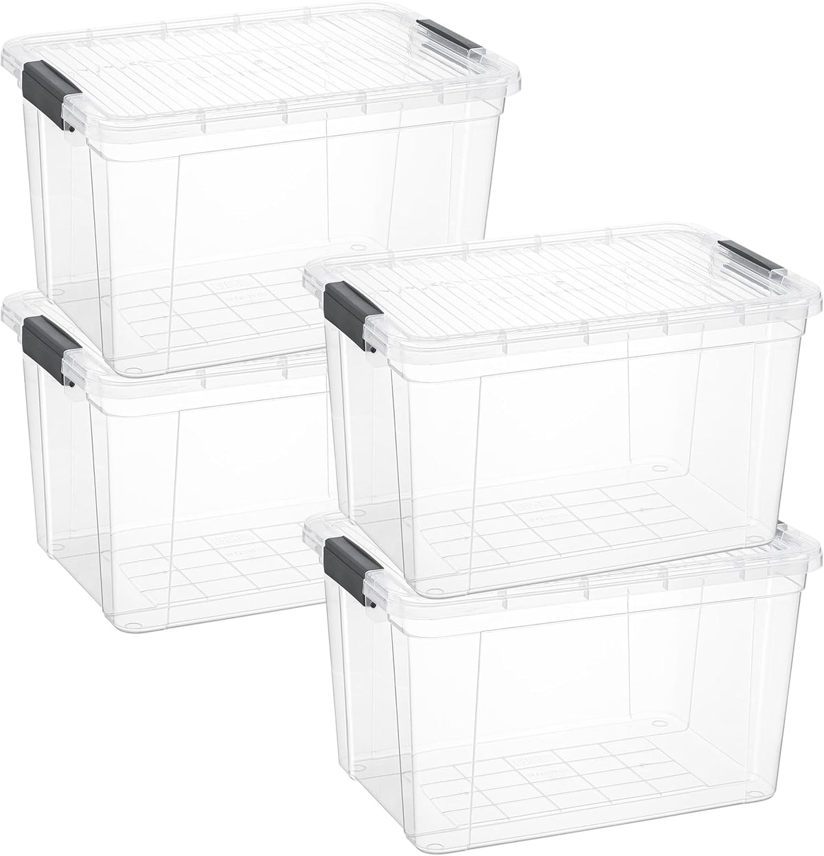 Superio Clear Storage Boxes with Lids, 26.5 Quart Plastic Container Bins for Organizing, Stackable Crates, BPA Free, Non Toxic, Odor Free, Organizers for Home, Office and Dorm, 4 Pack