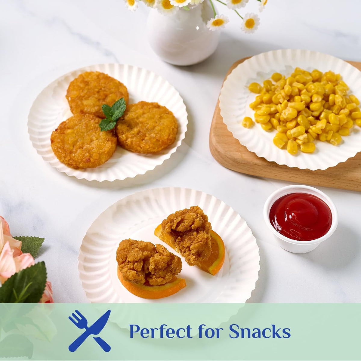 MUCHII 1200 Count 6 Inch Paper Plates, White Uncoated Disposable Dessert Plates for Snacks, Cake, Candy