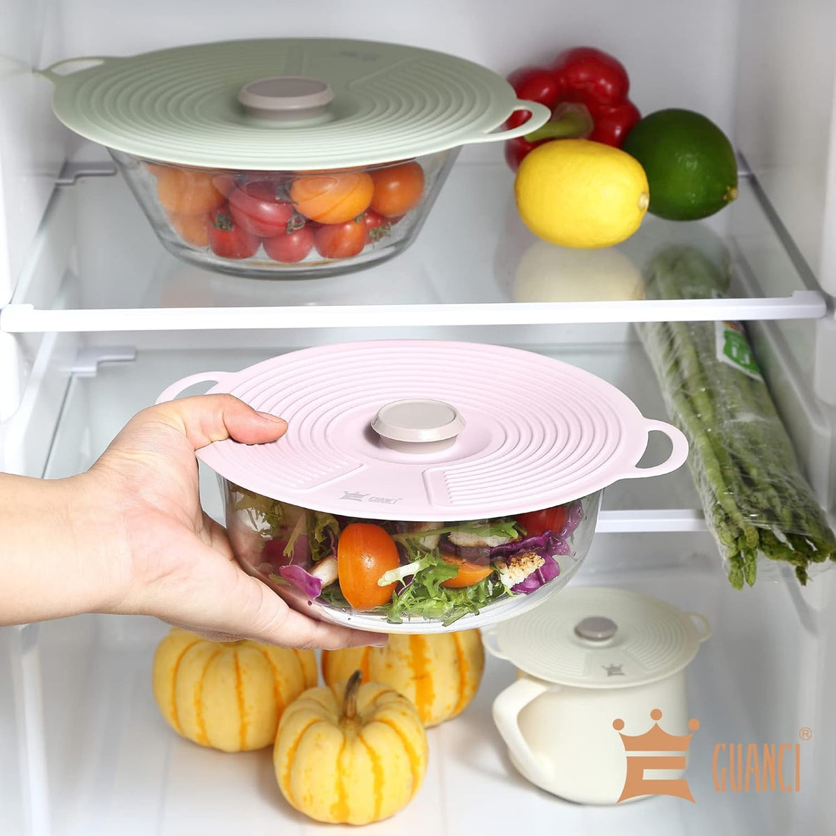 GUANCI Silicone Lids for Bowl 8 Pack, Microwave Splatter Cover with 6 Sizes Reusable Heat Resistant Lids Fits Cups, Bowls, Plates, Pots, Pans, Skillets, Stove Top, Oven, Fridge Dishwasher Safe