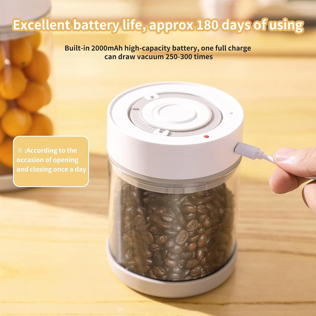 Minidiva Smart Vacuum Container, Automatic Electric Airtight Glass Jar for Food Coffee Storage Meal Prep (White-1350ml-1)