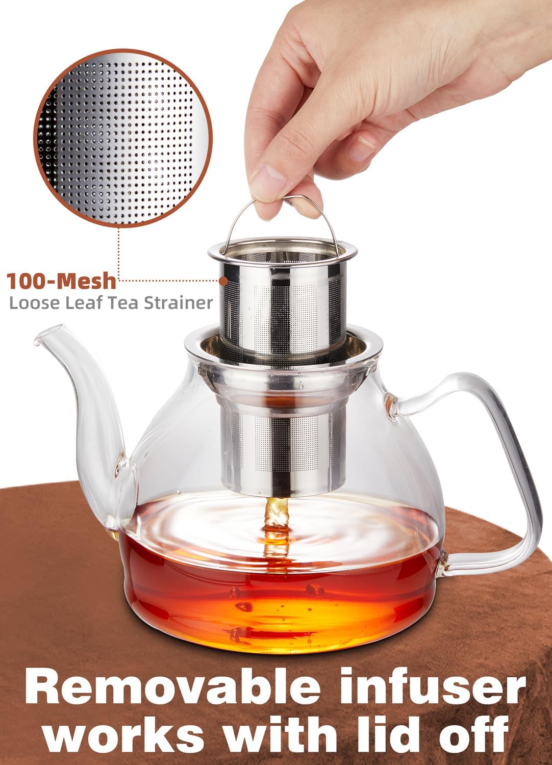 TETWIN Glass Teapot Including 6 Blooming Flower Tea Balls, Stovetop Safe Tea Pot with Removable Infuser for Loose Leaf Tea, 1000ml / 33.8oz