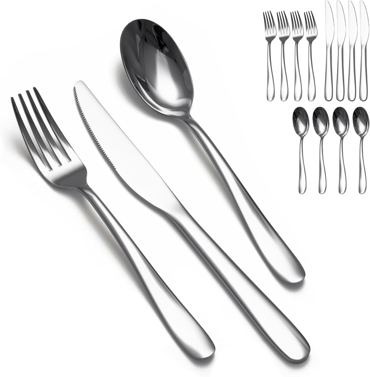 SANTUO Stainless Steel 12PCS Dinner Set combo with 4 Dinner Knives, 4 Dinner Forks, 4 Dinner Spoons，Silverware Set for Home, Kitchen and Restaurant, Mirror Polished& Dishwasher Safe