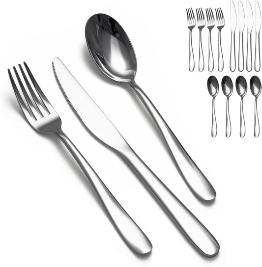 SANTUO Stainless Steel 12PCS Dinner Set combo with 4 Dinner Knives, 4 Dinner Forks, 4 Dinner Spoons，Silverware Set for Home, Kitchen and Restaurant, Mirror Polished& Dishwasher Safe