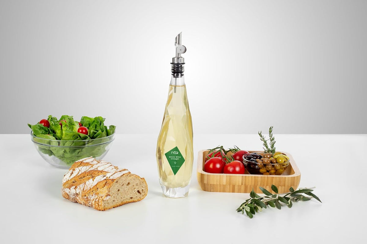 FYGO Diamond Lux Olive Oil Bottle Dispenser - 500ml Glass Container With Pourer and Funnel for Kitchen - Oil and Vinegar Set