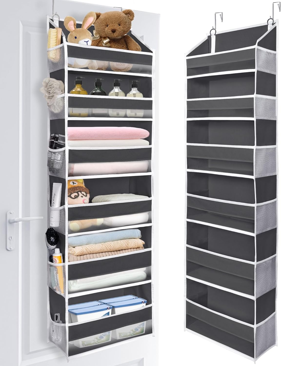 ULG Over The Door Organizer with 6 Large Pockets 12 Side Pockets, 50lbs Weight Capacity Door Hanging Organizer for Bedroom, Bathroom, Pantry, Nursery Storage, Dark Gray