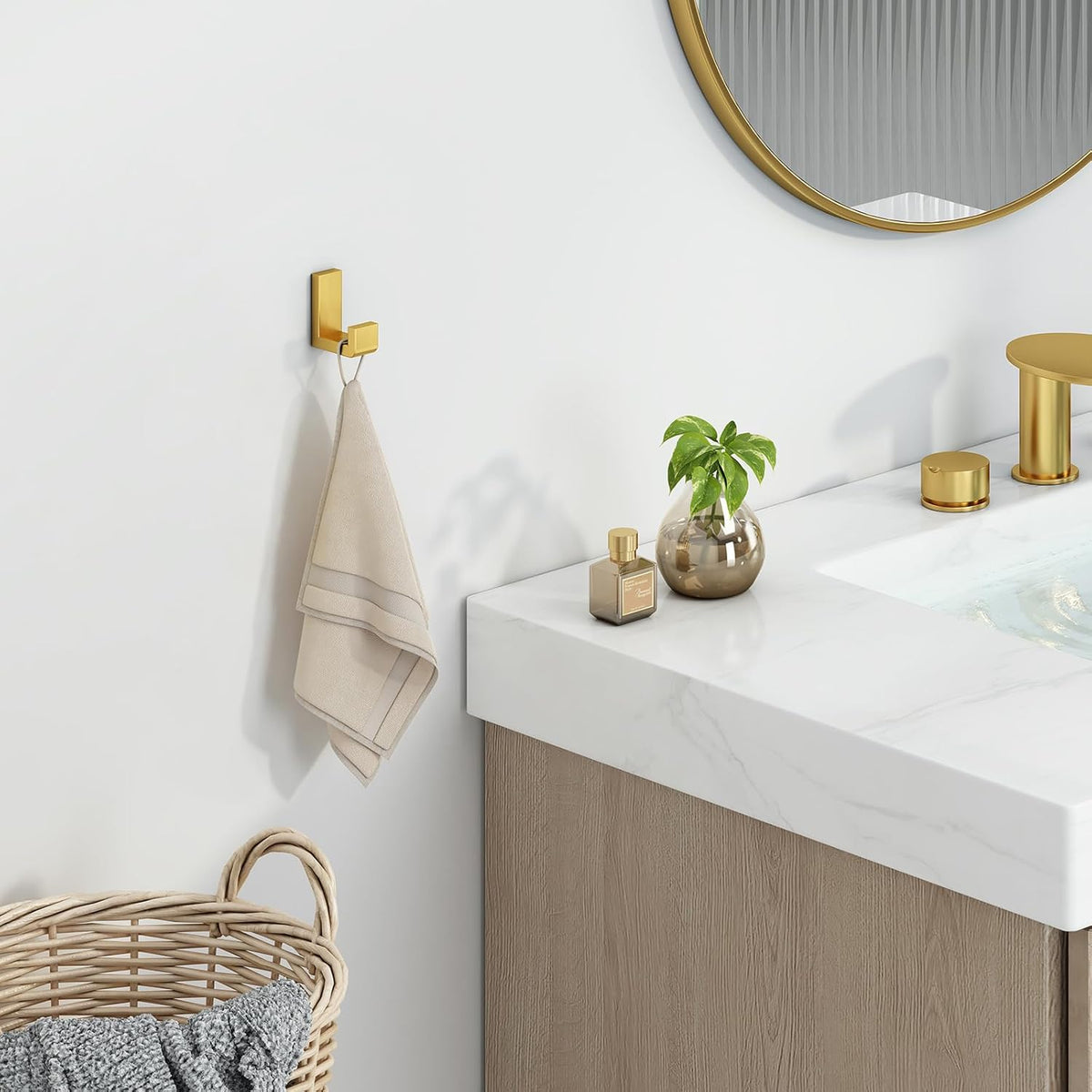 Angle Simple Towel Hook for Bathroom, SUS 304 Stainless Steel Shower Wall Coat Hook, Bath Robe Holder Hanger, Brushed Gold