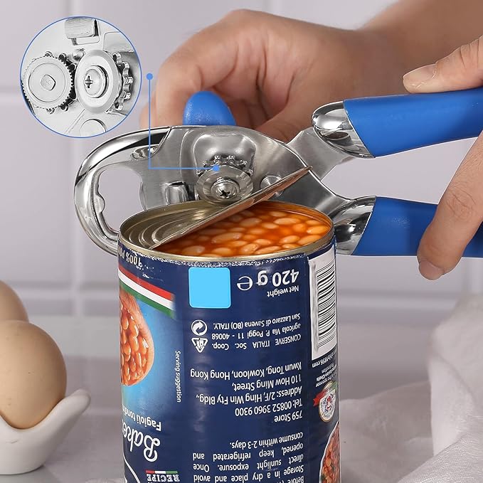 Multi-function Manual Can Opener Bottle Opener, Oversized Hand-held Easy Rotary Knob, Safe Cut Can Opener with Non-Slip Handle, Smoother Cut Sharp Blade for Seniors Kitchen Tool, Blue
