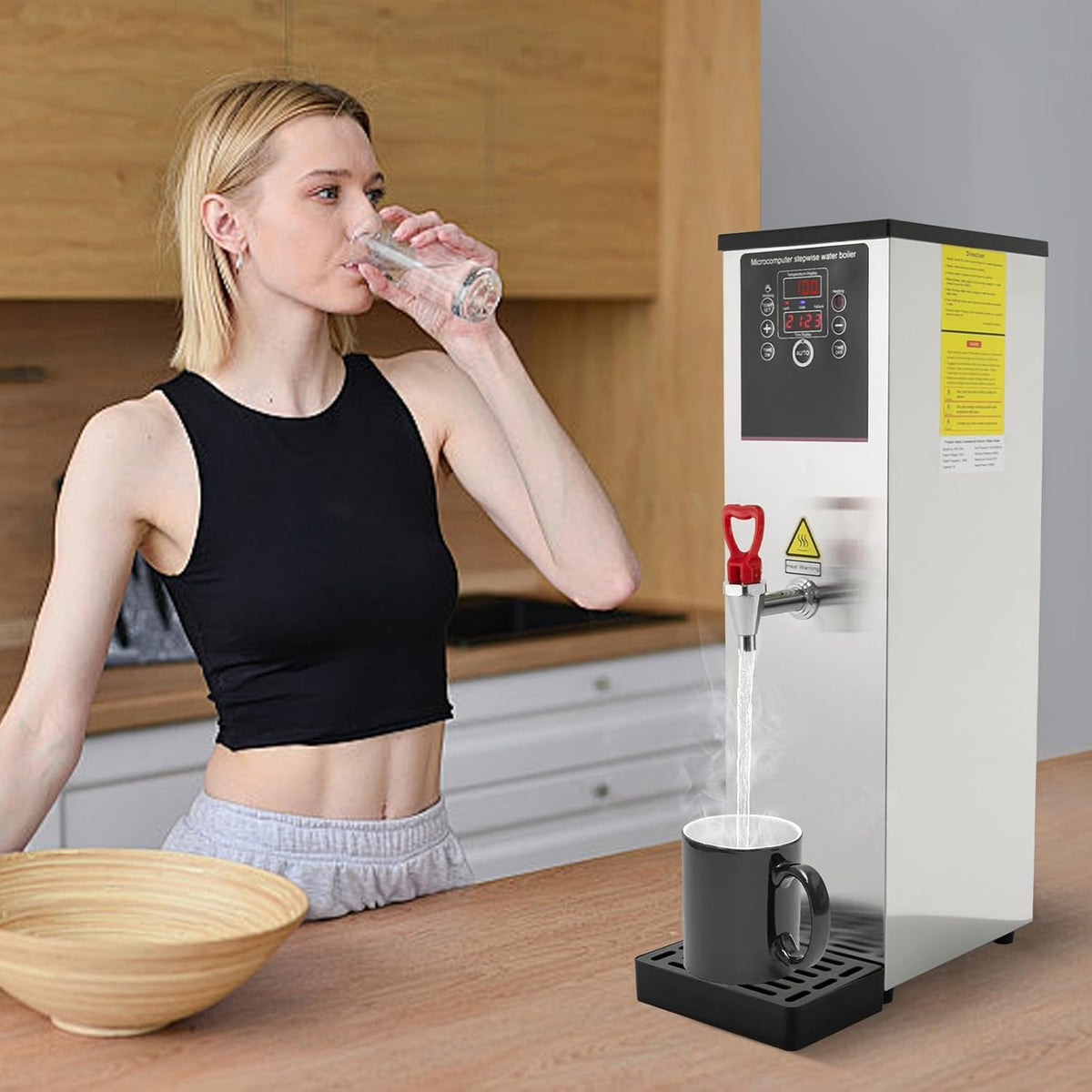 Step-Heating Commercial Hot Water Dispenser, 15L/3.96Gal Hot Water Boiler Dispenser Electric Water Pot Boiler Commercial Boiling Water Machine for Tea Coffee Shop Dessert Shop Hotel - 28L/H 2500W