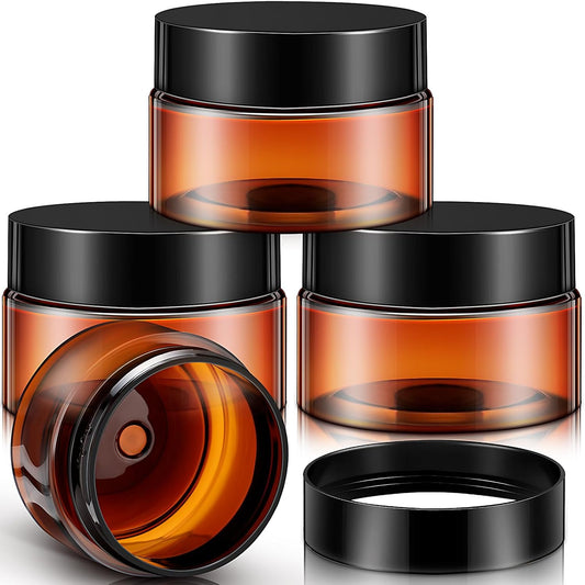 Patelai 4 Pieces Round Wide-mouth Leak Proof Plastic Container Jars with Lids for Travel Storage Makeup Beauty Products Face Creams Oils Salves Ointments DIY Making(1 Ounce,Amber)