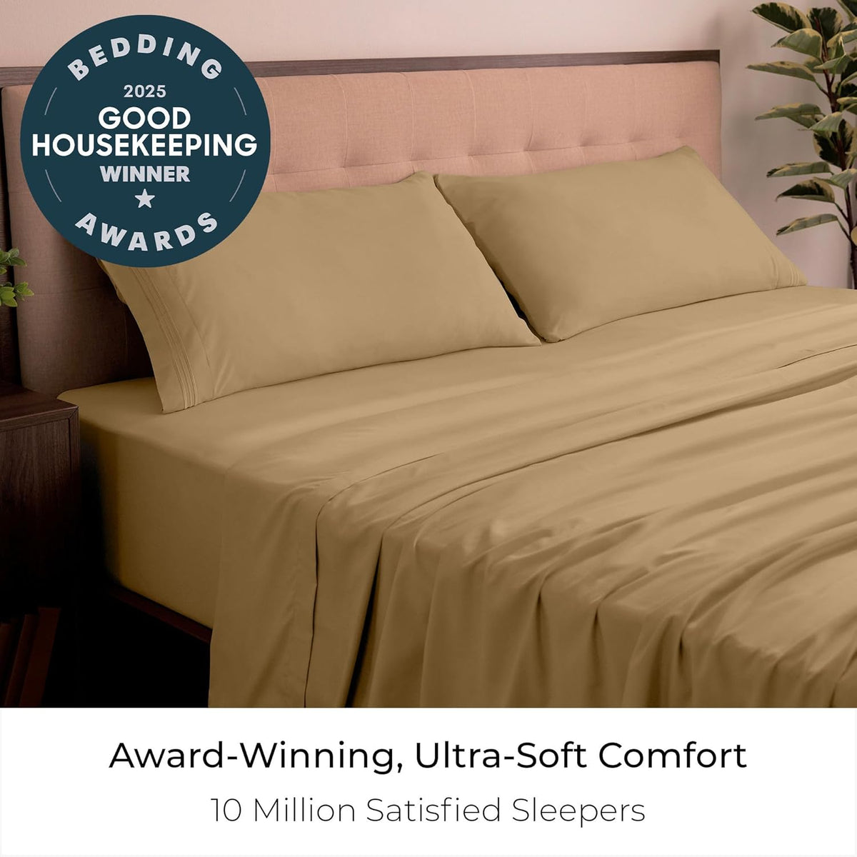 Mellanni California King Sheets Set - 4 PC Iconic Collection Bedding - Hotel Luxury, Extra Soft, Cooling Bed Sheets - Wrinkle, Fade, Stain Resistant (Cal King, Gold)