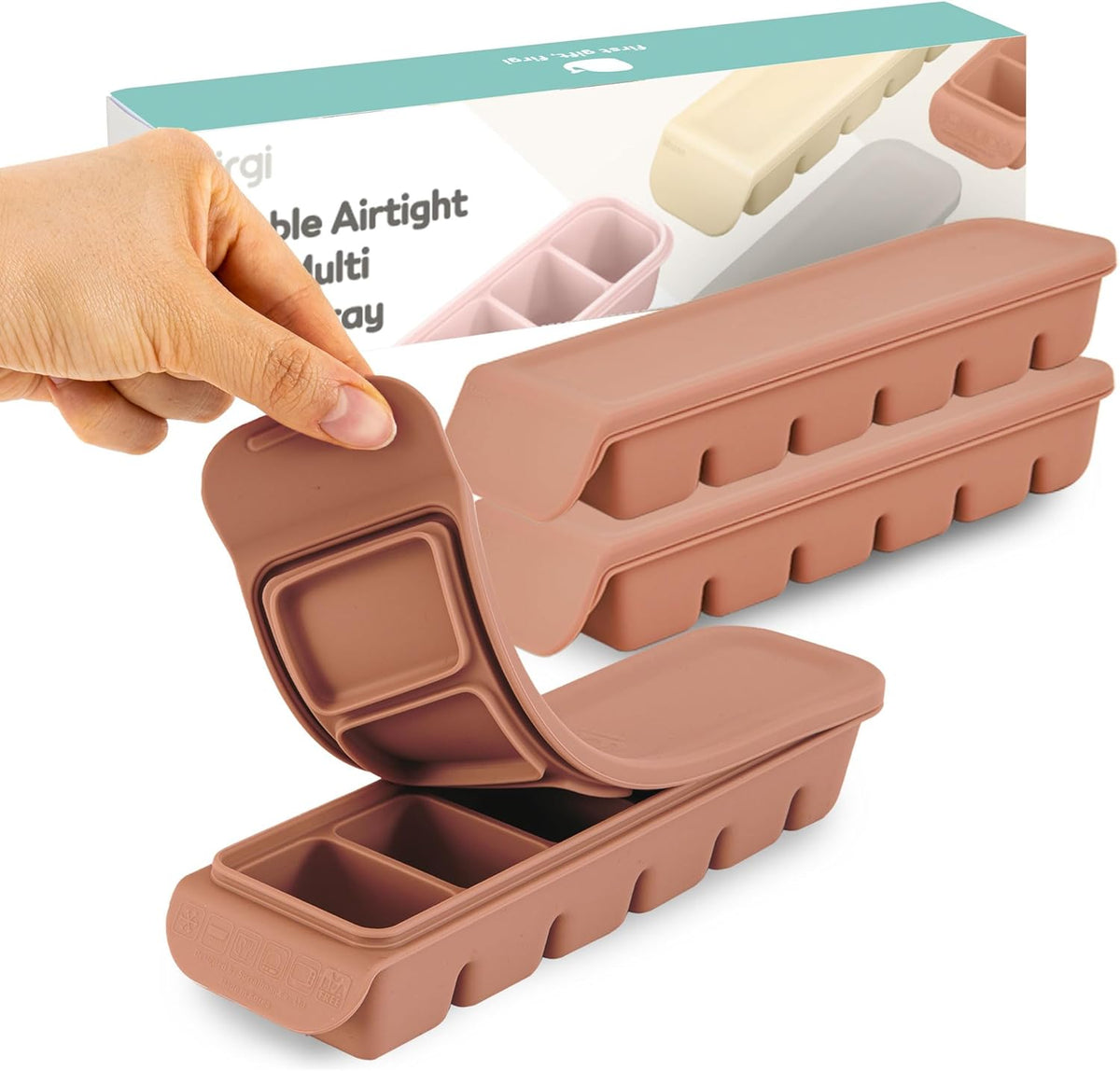 Silicone Freezer Trays with Lid, 2ea 1oz 6 Section - Leak Proof Silicone Freezer molds for Homemade Baby Food Breastmilk, Purees, Vegetables, Baby Food Jars Ice Tray with Lid BPA Free IndiePink