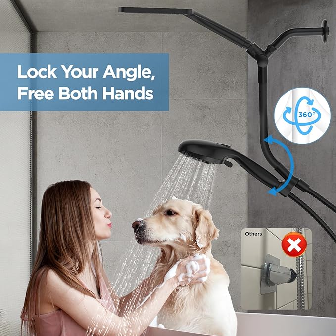 Dual Handheld Shower Head Combo, 2-in-1 Rain Shower Heads System Wide Rainfall Shower Head and 10 Modes High Pressure Hand Held Showerhead with Built-in Power Wash