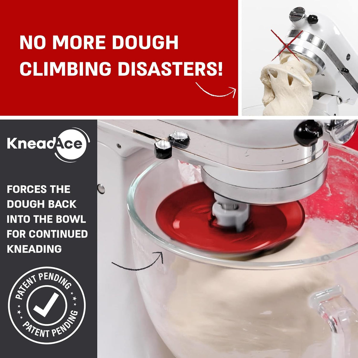 Dough Hook Shield For Kitchen Aid - Prevents Your Dough from Climbing Up and Clogging Up Your Mixer – Mess Free Mixer Accessory Compatible With Most KitchenAid C Shape Dough Hooks (Red)