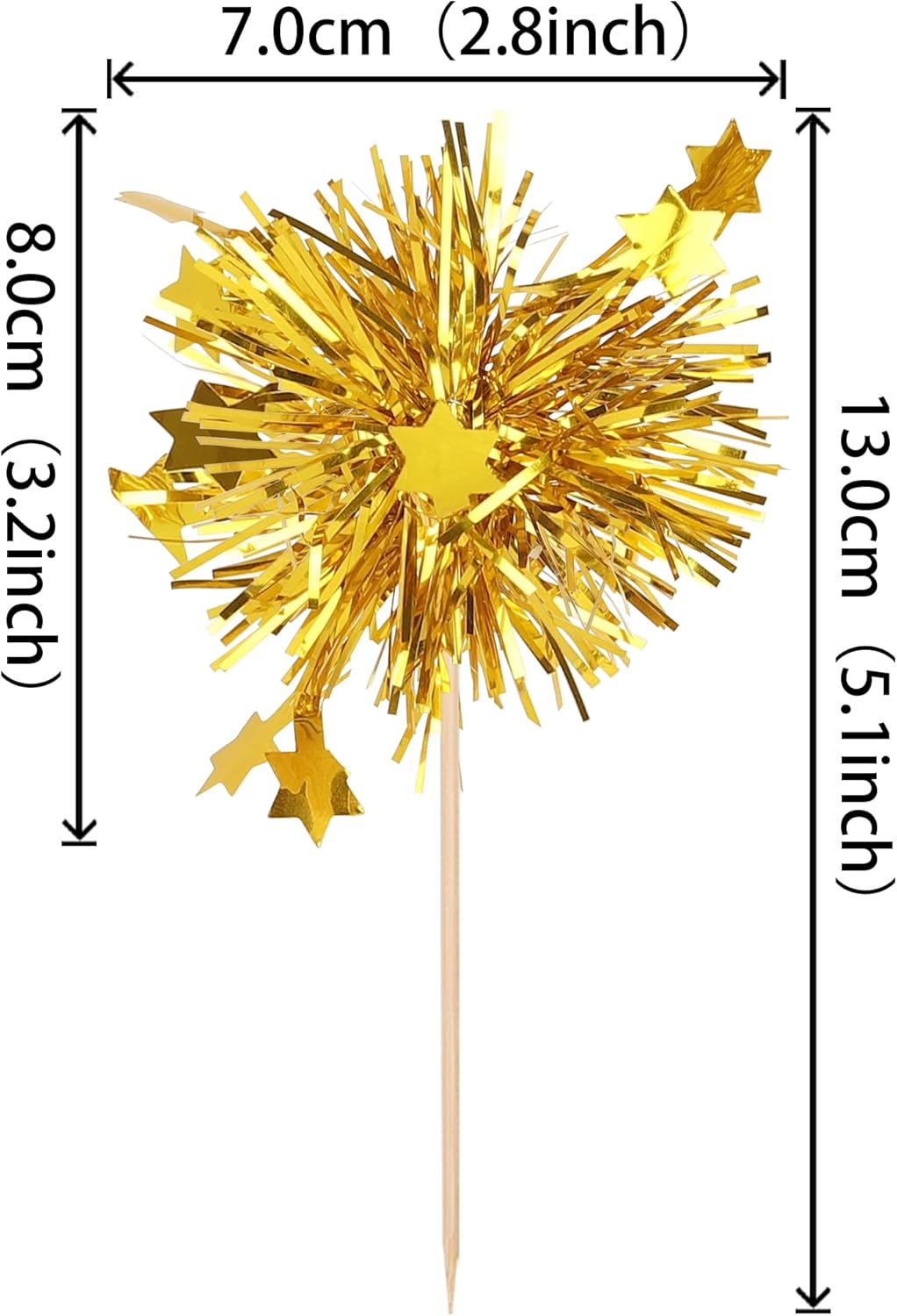 30 PCS Foil Firework Cupcake Toppers Star Cupcake Picks Sparkle Tinsel Flower Drink Stirrers Cocktail Food Fruit Toothpicks for Baby Shower Wedding Birthday Party Cake Decorations Supplies Gold