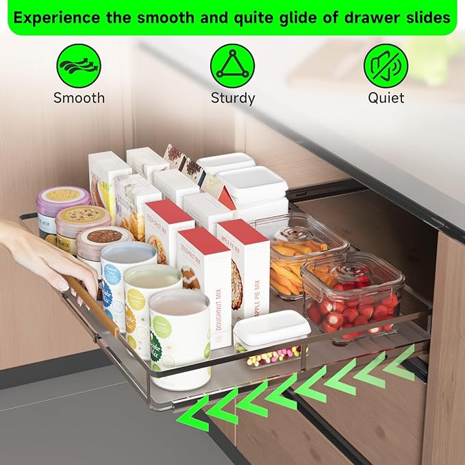 Expandable Pull Out Drawers for Cabinets, Kitchen Cabinet Slide Out Shelves, Adjustable Roll Out Drawers, X-Large 1 Pack