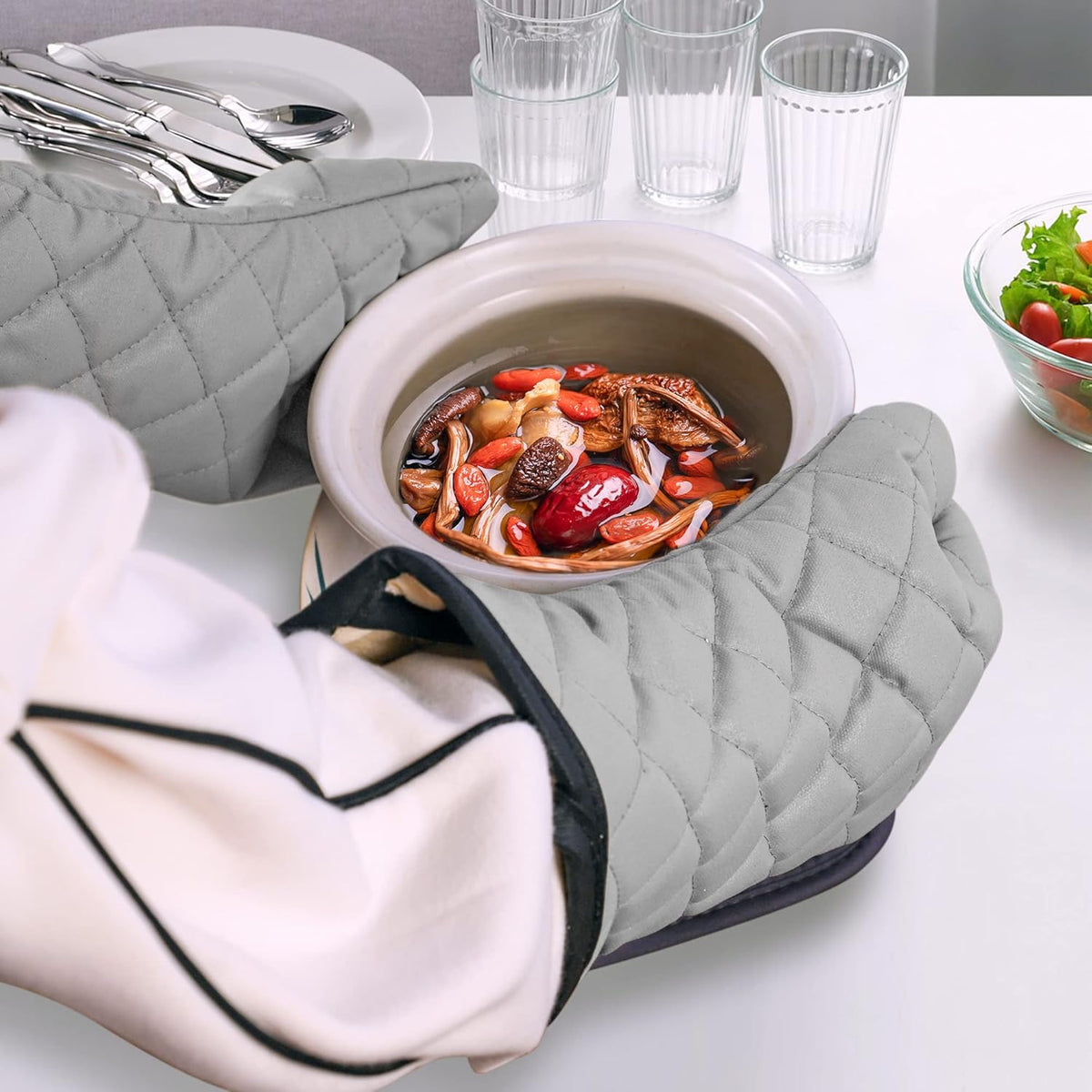 ARCLIBER Oven Mitts 1 Pair of Terry Cloth Lining - Heat Resistant Kitchen Gloves,Flame Oven Mitt Set,15 Inch