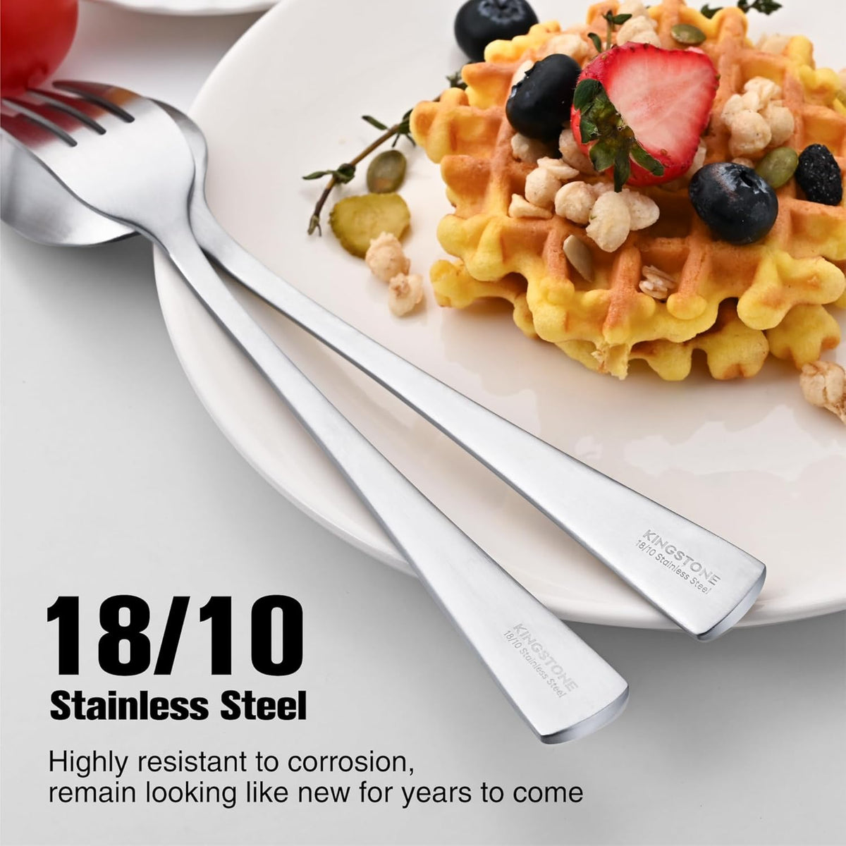 KINGSTONE 30-Piece Silverware Set, 18/10 Stainless Steel Flatware Set for 6, Matte Satin Finish Forged Cutlery Set Dishwasher Safe