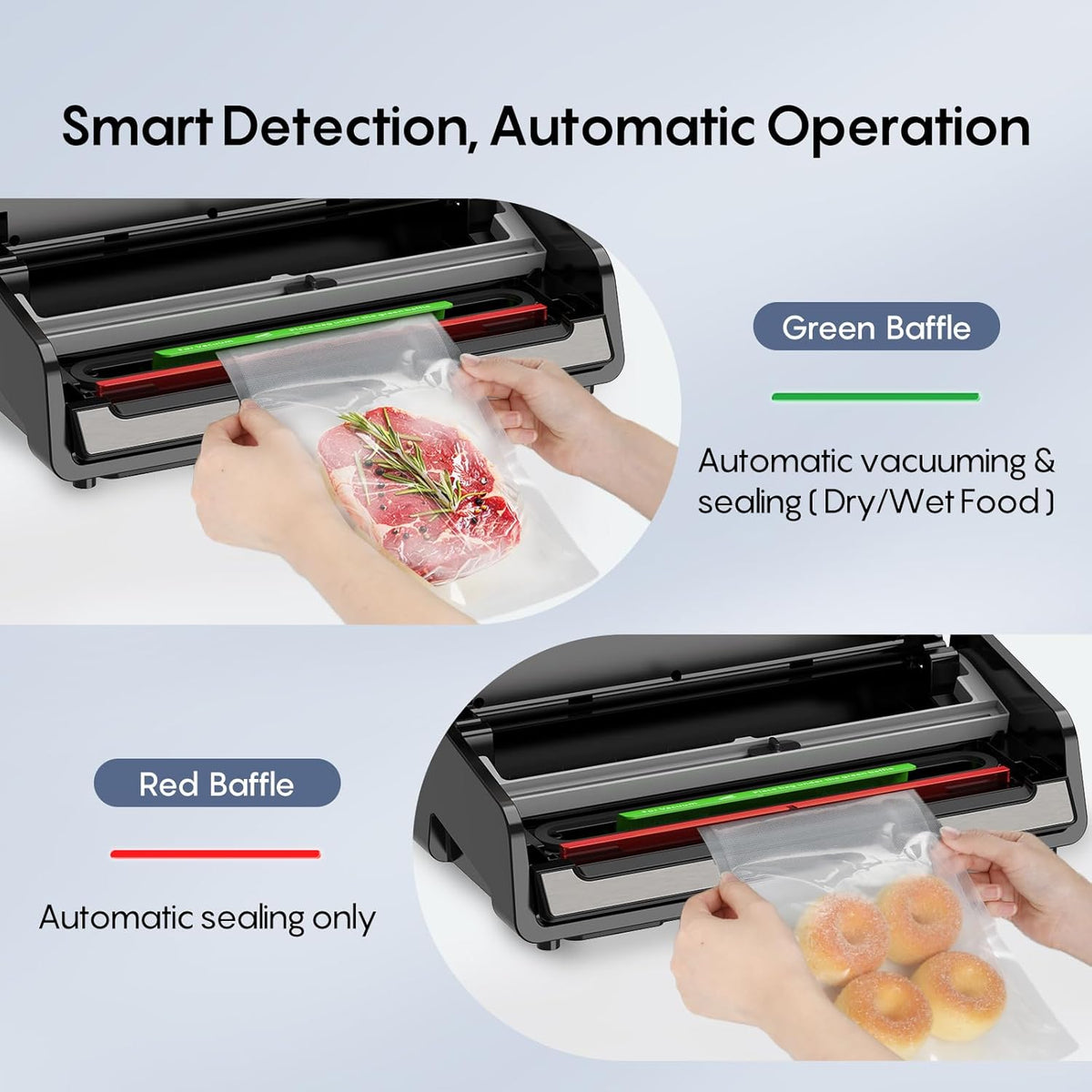 Automatic Vacuum Sealer, Powerful Food Vacuum Sealer Machine, Auto Dry-Wet Detection | Bag Cutter | 2 Rolls Bags | Effortless Operation, Black