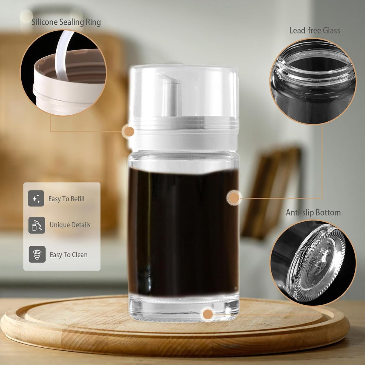3-Pack Leakproof Small Glass Oil and Vinegar Dispenser Bottles - Perfect for Kitchen Use - 3.38oz Each