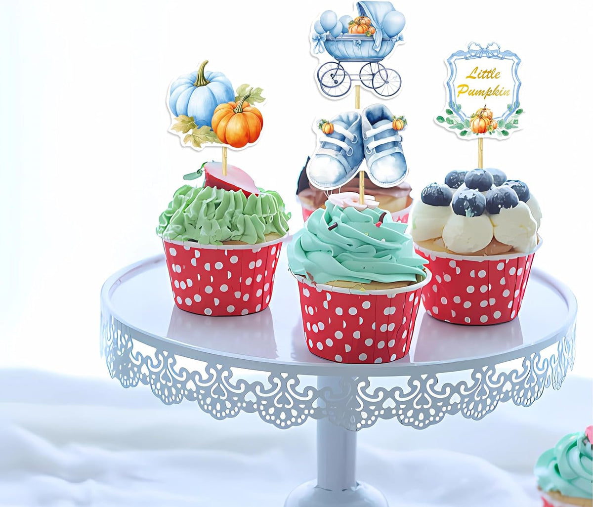 36Pcs Little Pumpkin Cupcake Toppers Blue Pumpkin Cupcake Picks Little Pumpkin Baby Shower Cake Decorations Thanksgiving Party Cake Decorations Kids Birthday Party Supplies