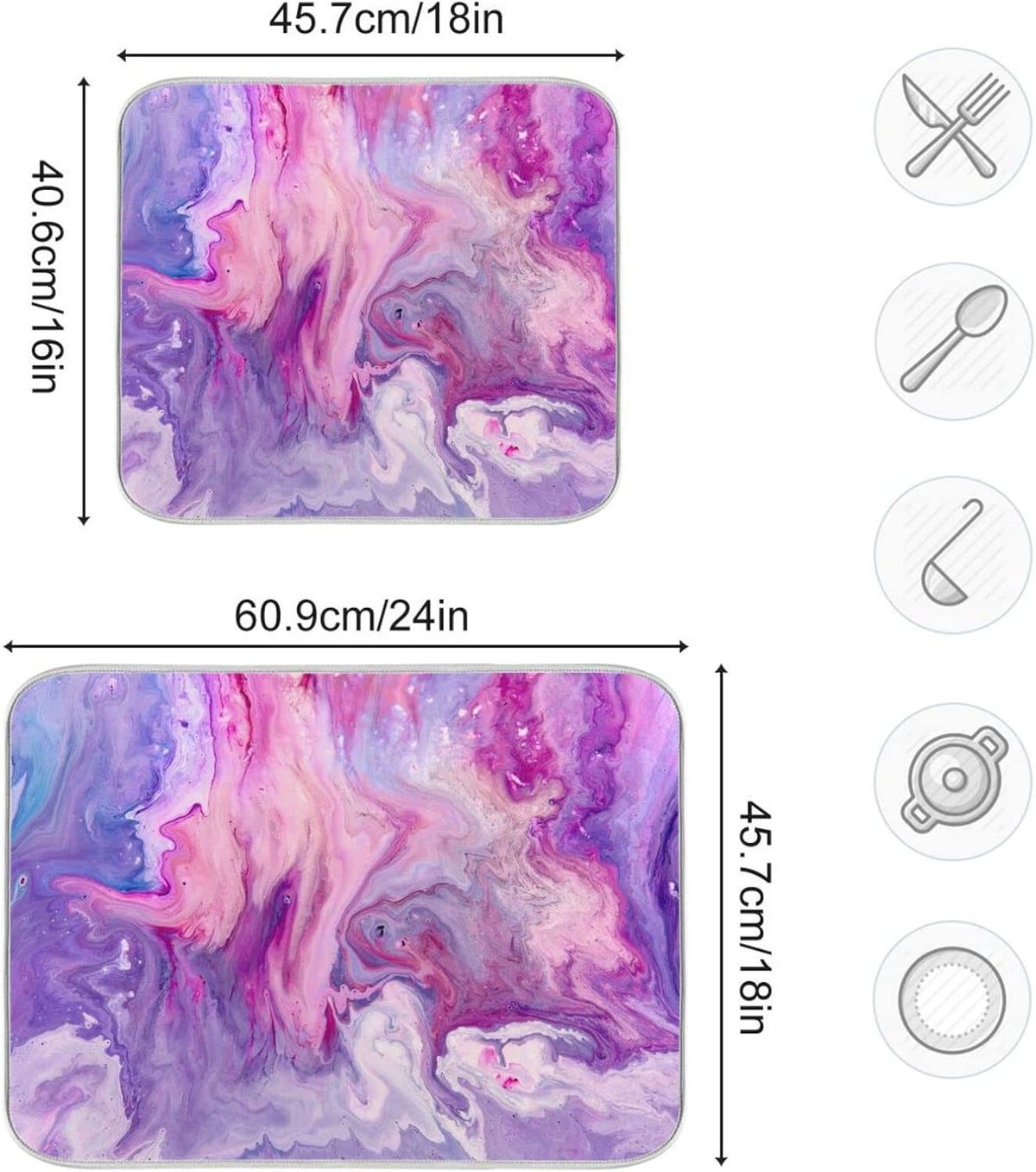 Super Absorbent Dish Drying Mat, Microfiber Fast-Drying Dish Mat, 16" x 18", Kitchen Dish Drying Pad, Abstract Purplr Pink Marble Paint