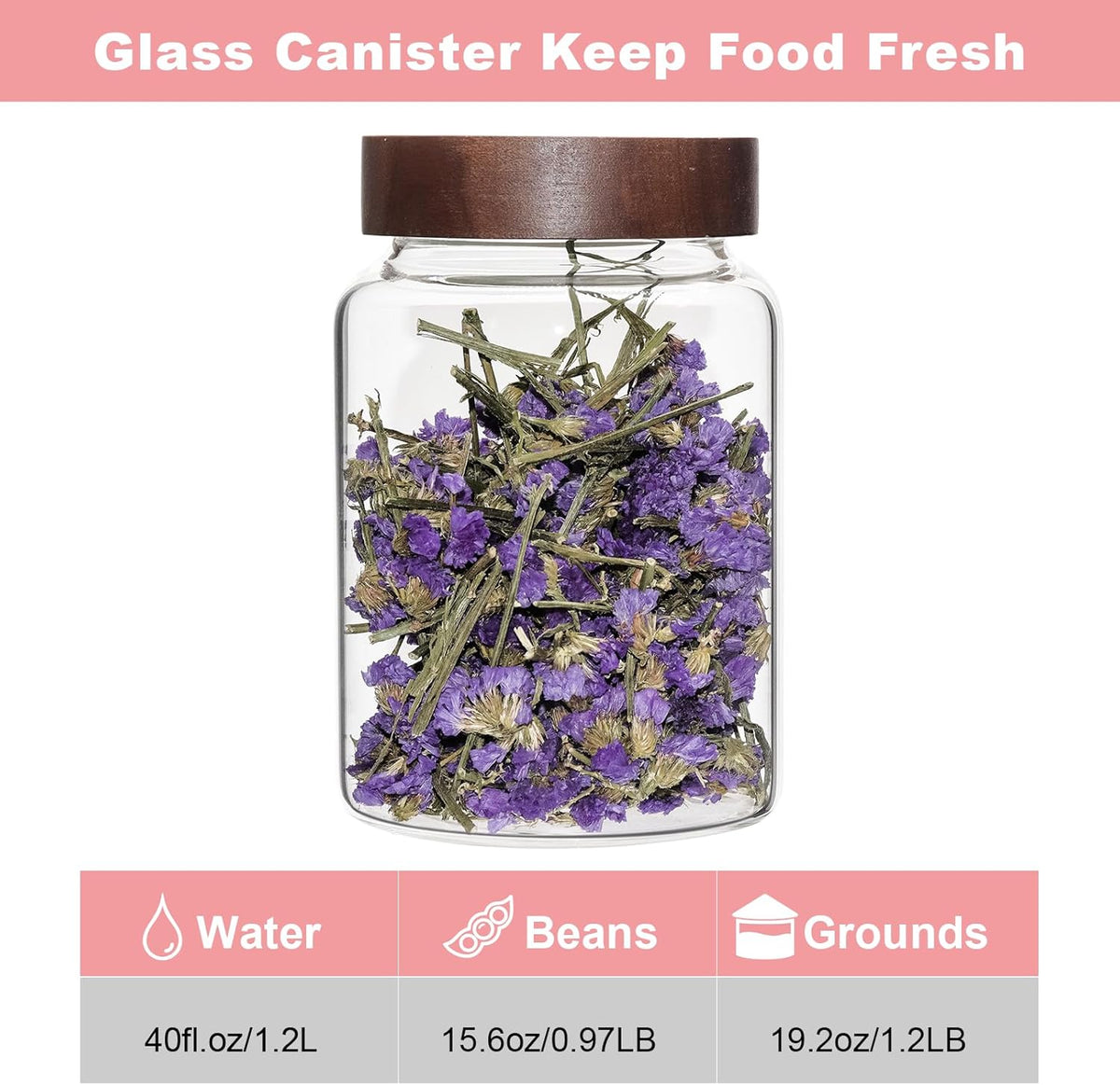 Glass Spice Jar Coffee Sugar Container Airtight Glass Jar Food Storage Canisters Bottle for Kitchen Seasoning Tea Herb Overnight Oats Bar Parfait Snacks (1200ml(40oz)-1 pack)