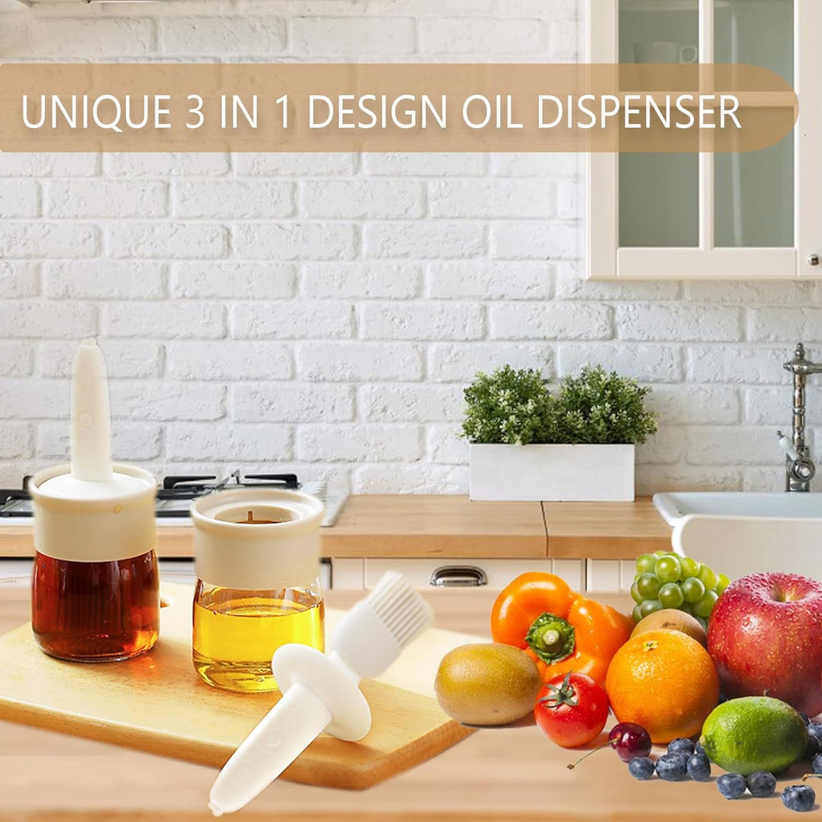 Sauce and Oil Bottle with Silicone Brush for Cooking BBQ Kitchen - 6.8oz