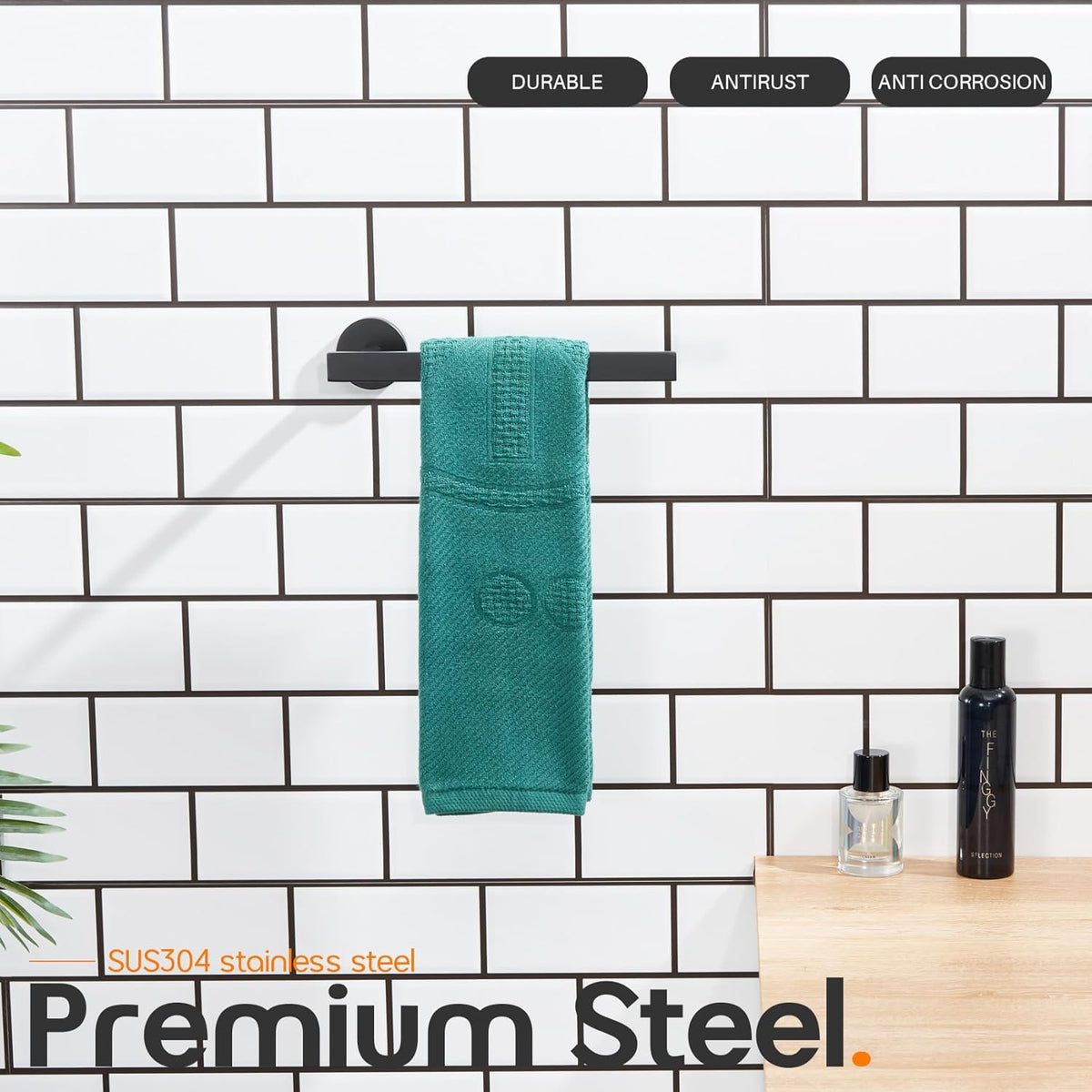 Hand Towel Rings Bathroom Towel Holder Modern Small Bath Towel Bars Stainless Steel Wall Mounted Matte Black AN3001MB