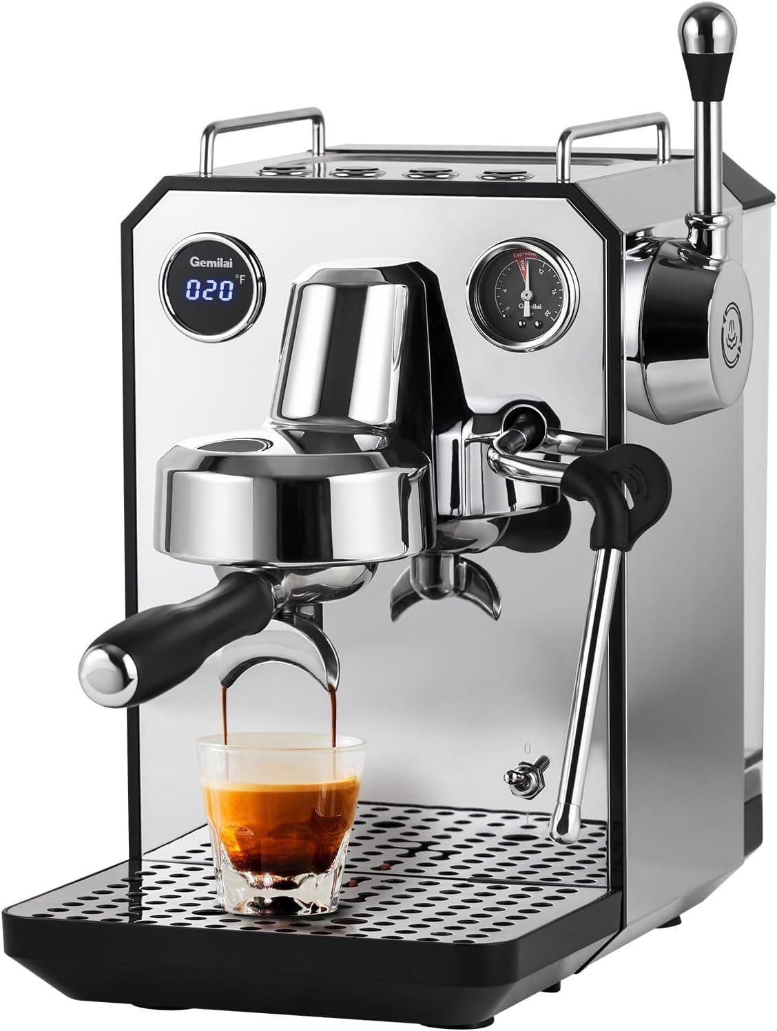 Owl Espresso Machine, 15 Bar Professional Semi-Automatic Espresso Maker with Milk Frother Steam Wand & 57oz Removable Water Tank, Dual Display, for Cappuccino, Latte, G3006, Stainless Steel