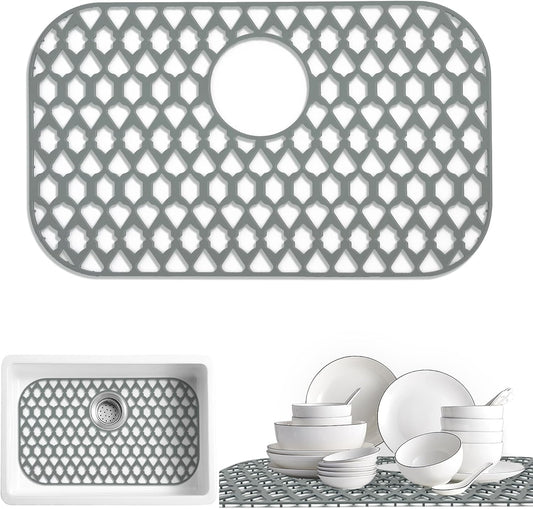 Sink Protectors for Kitchen Sink 19x14 & 21x16 & 22x13 & 26x14 & 28x14.4 & 30x16, Large Silicone Sink Mats Grid for Bottom of Farmhouse Stainless Steel Sink (22”x13”, Rear Drain)