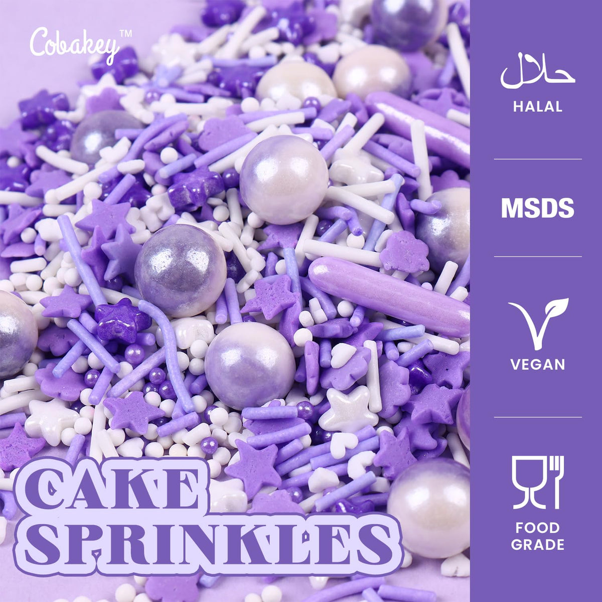Purple Sprinkles for Cake Decorating 4.23ounce - Sugar Mix Contains Star & Pearl Sprinkles for Cupcake Toppers, Ice Cream, Candy, Cookie Decorations - Holiday Party Supplies