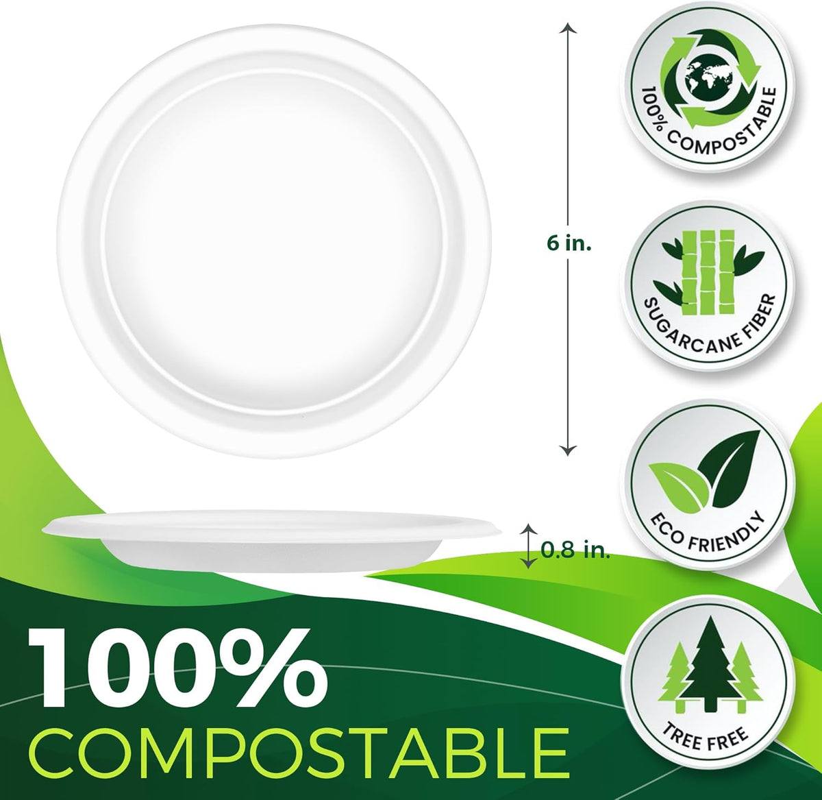 150pcs 100% Small Dessert Plates, 6 inch Compostable Appetizer Plates Made of Sugarcane Fiber
