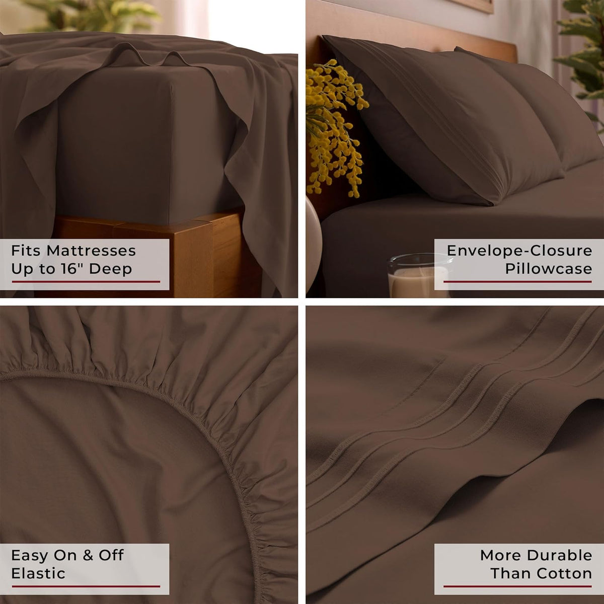 Mellanni Full Sheets Set - 4 PC Iconic Collection Bedding - Hotel Luxury, Extra Soft, Cooling Bed Sheets - Wrinkle, Fade, Stain Resistant (Full, Brown)
