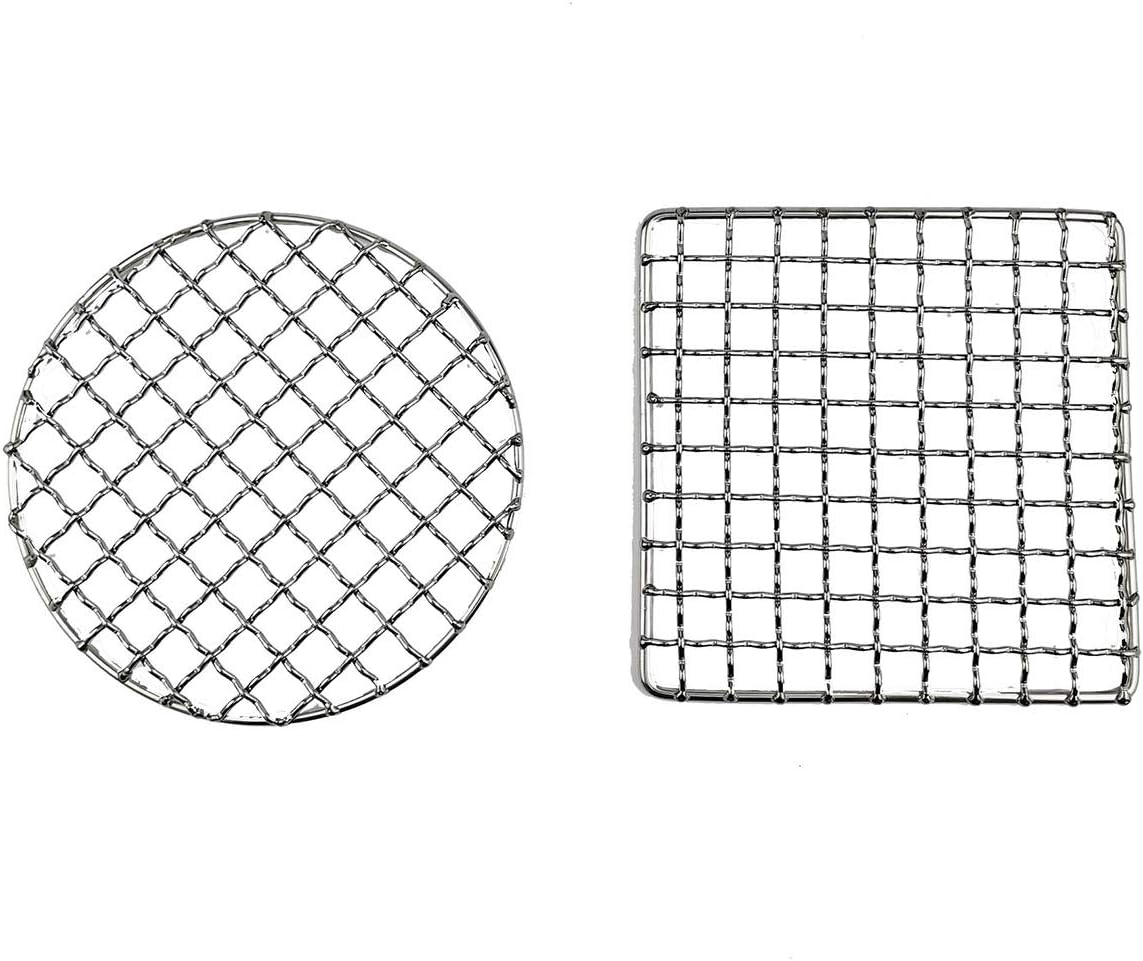 2Peices Backpacker Bushcraft Grill Grate Stainless Steel BBQ Cooking Grill Mesh Campfire Grill Square Round for Camping, Backpacking, Hunting Fishing