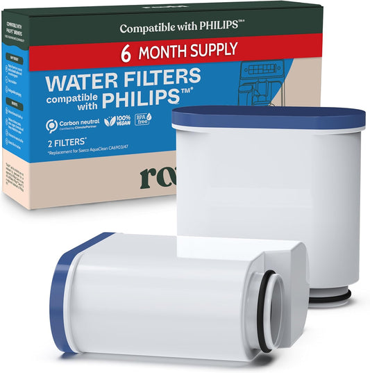 Roobi Philips Compatible Water Filters. Specially Designed for Saeco Coffee Machines, Carbon Neutral Aqua Clean Water Filters. 2 Pack, 6 Months Supply