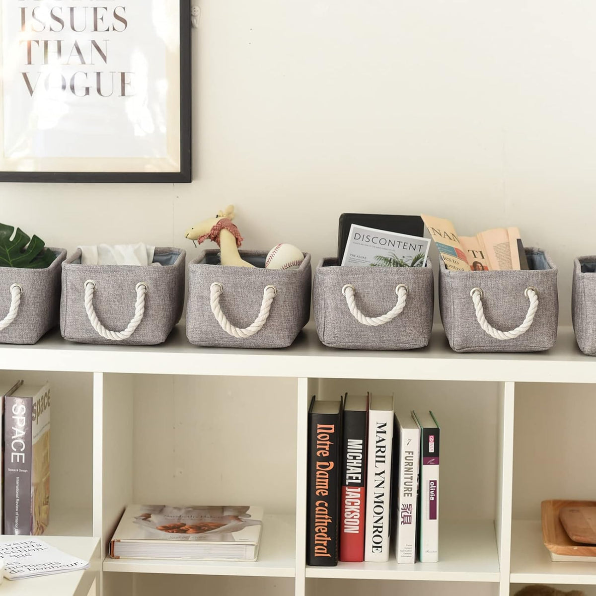 Small Fabric Storage Baskets (6-Pack), Foldable Gift Baskets with Rope Handles for Home & Office Organization