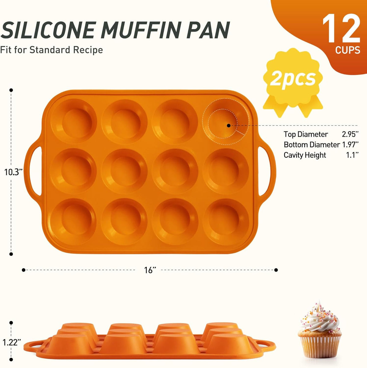 2 Packs 12 Cups Silicone Muffin Pan with Metal Reinforced Frame Regular Size Cupcake Pan Tray Egg Bites Silicone Cookie Molds Muffin Tin Tart Pans Baking Set for Easter Christmas holiday Cookie