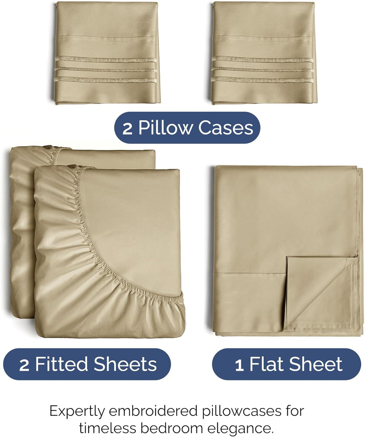 Split King Size 5 Piece Sheet Set - Comfy Breathable & Cooling Bed Sheets Set - Hotel Luxury Bedding for Women, Men, Kids, Teens, Boys & Girls - Deep Pockets, Soft and Wrinkle Free - Oeko-Tex - Beige