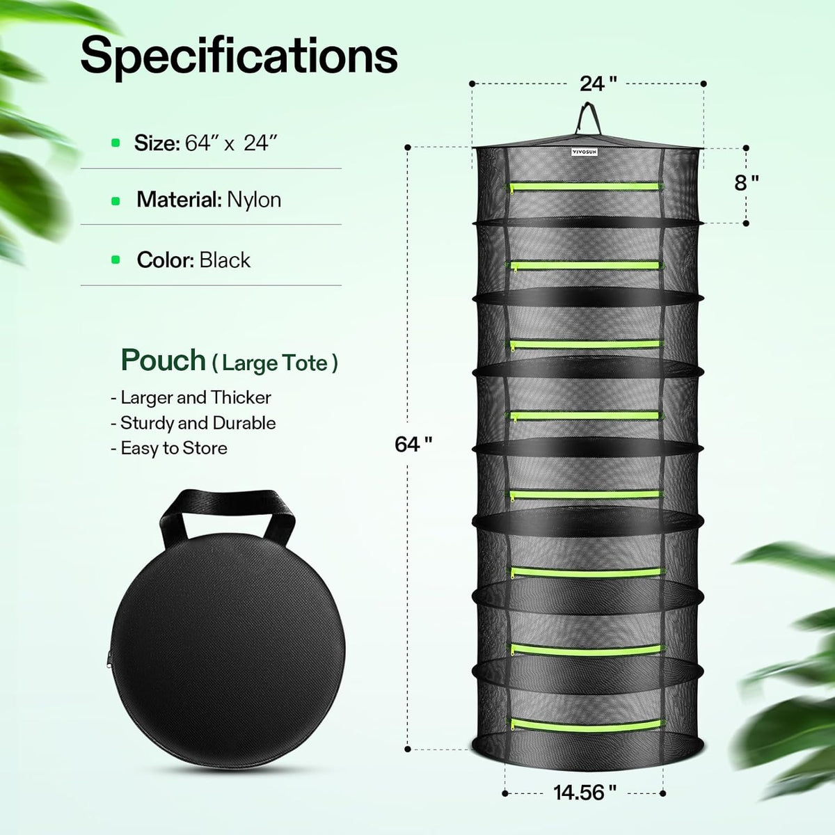 VIVOSUN 8-Layer Mesh Drying Rack Hanging Design with Green Zippers for Dehydrating, Indoor and Outdoor Pruning Shears Included