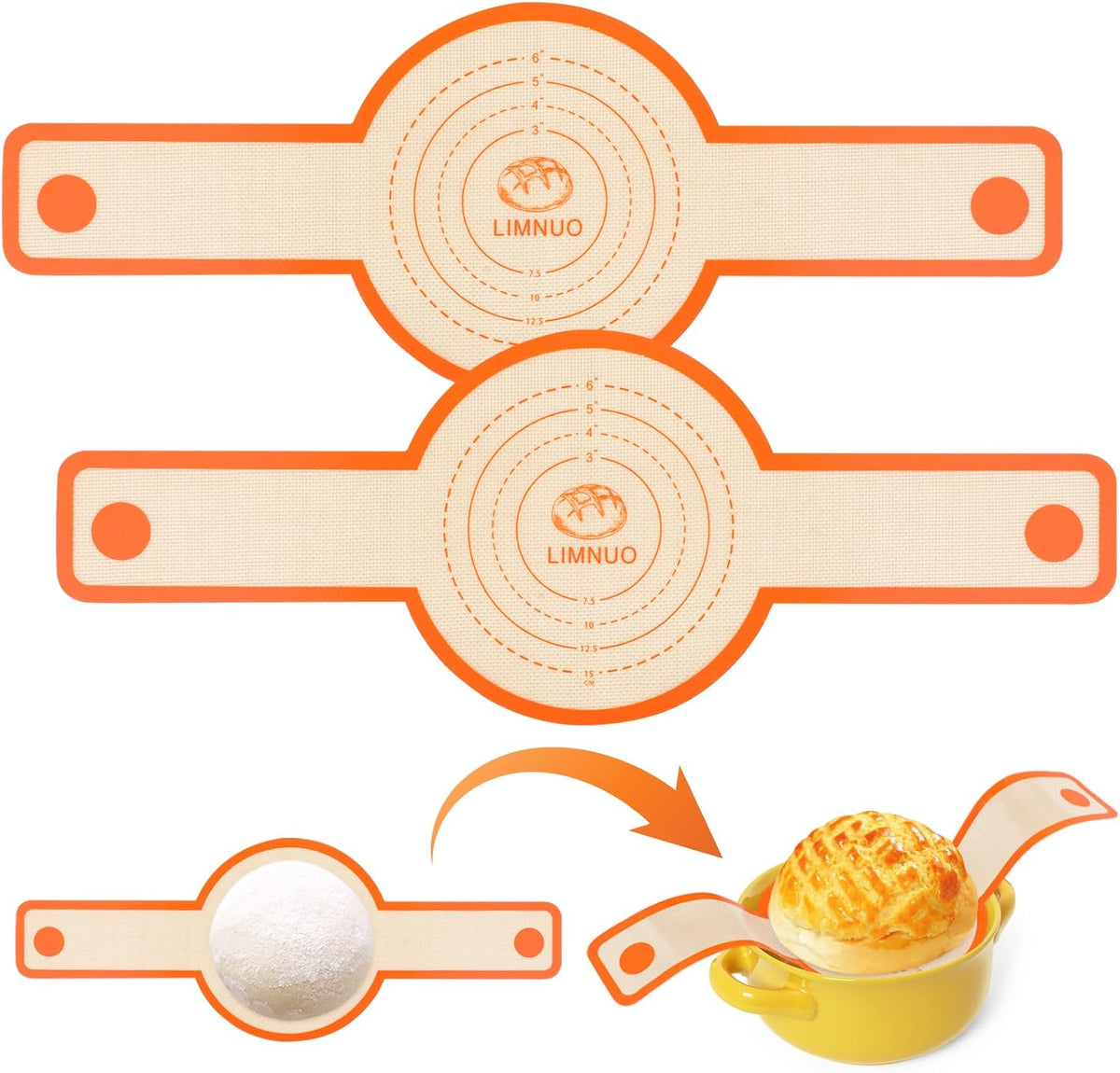 Silicone Bread Sling Dutch Oven，2 PCS Silicone Baking Mat Set，Non-Stick & Easy Clean Reusable Bread Mat With Extra Long Handles, Bread Baking Mat for Sourdough Transfer