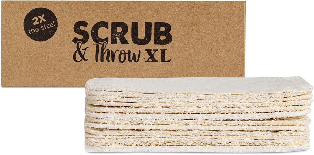 Scrub & Throw XL Scrub Sponges (Pack of 15), All-Purpose Household Natural Loofah Sponges, for Dishes, Cleaning, Non-Scratch