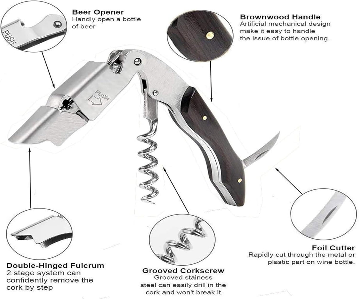 Professional Waiter Corkscrew Wine Key for Bartenders Set of 3,With Long Rosewood Handle Stainless Steel Handle Wine Opener for Bar Restaurant Waiters, Sommelier, Bartend (Black Wood 3 Packs)