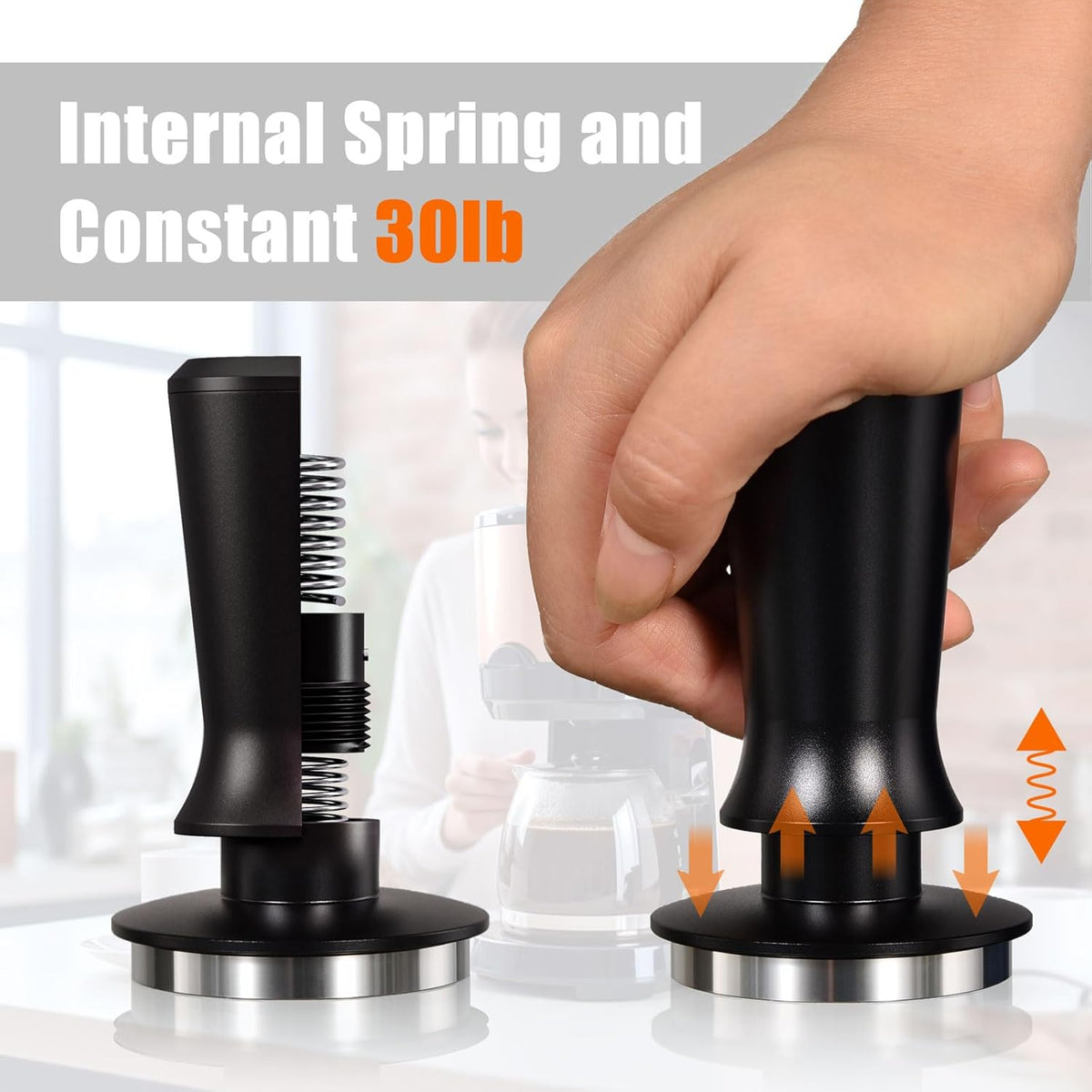 53.3mm Espresso Hand Tamper, MATOW Calibrated Spring Loaded Coffee Tamper with Stainless Steel Flat Base, 30lbs Espresso Tamper with Anodized Aluminum Handle Compatible with Breville 54mm Portafilter