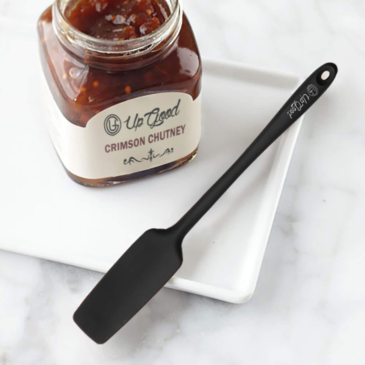 Silicone Jar Spatula | 600F Heat Resistant Non-Stick Rubber Scraper | Perfect for Jars, Smoothies, Blenders | One Piece Utensils | Durable Kitchen Cookware (UpGood Professional Spatulas, Black)